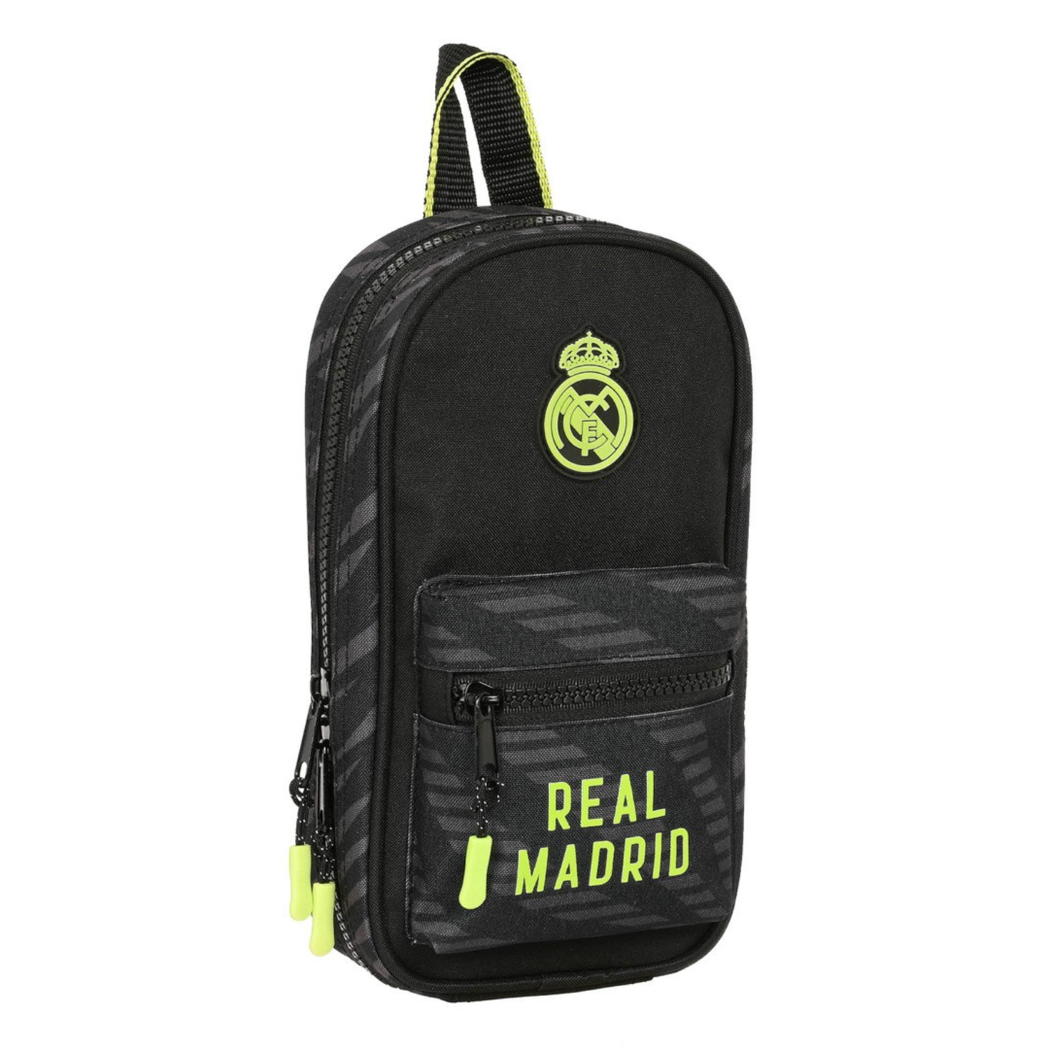 REAL MADRID: MOCHILA PLUMIER OFICIAL CON 4 PORTATODOS LLENOS 3ª EQUIPACIÓN