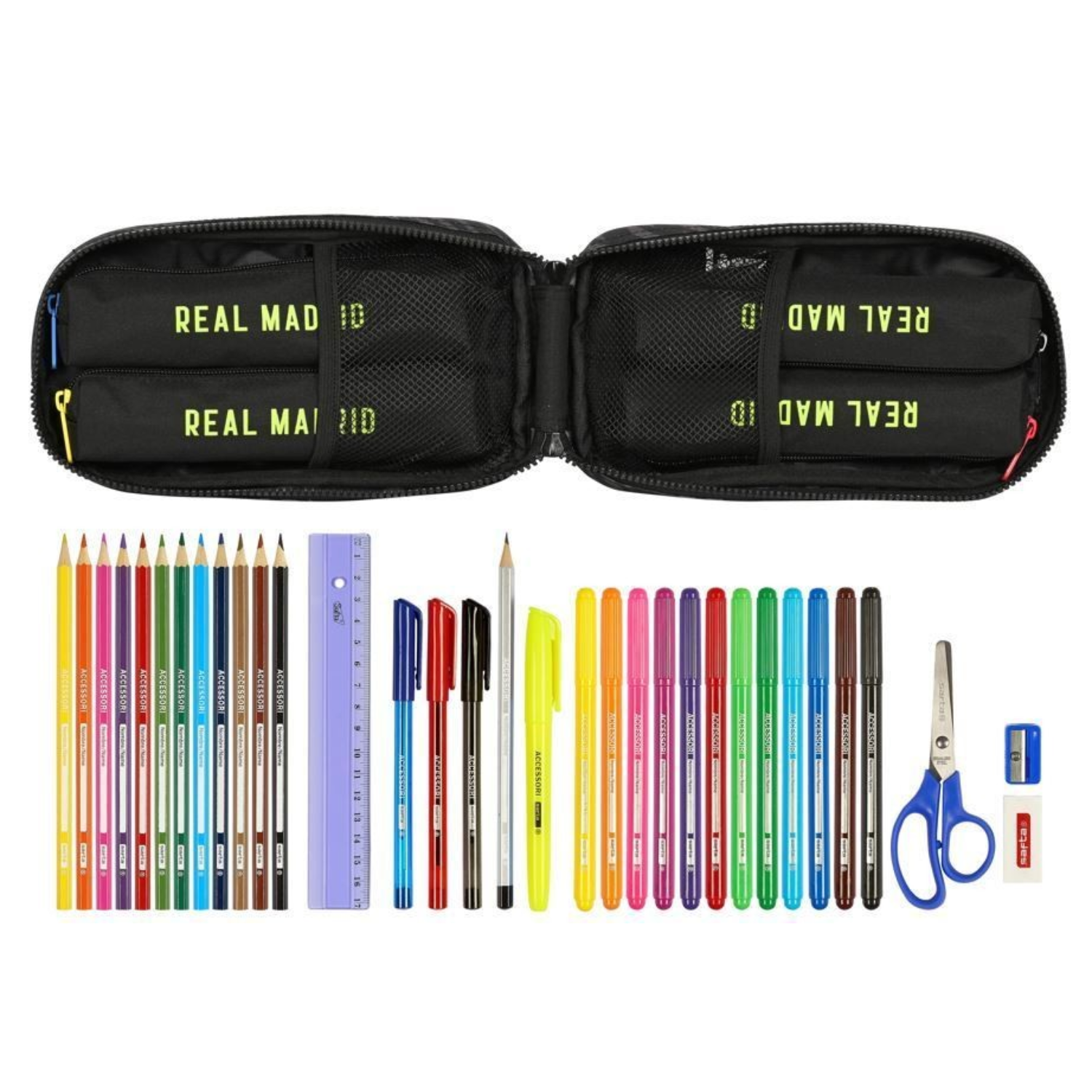 REAL MADRID: MOCHILA PLUMIER OFICIAL CON 4 PORTATODOS LLENOS 3ª EQUIPACIÓN - Imagen 4