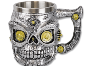 TAZA DECORACIÓN CALAVERA METALIZADA RESINA 12 CM.  COD: 39030