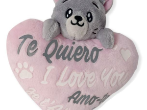 SAN VALENTÍN: PELUCHE “GATO Y COJÍN CON MENSAJE “ 20 cm