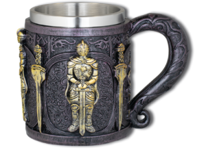 TAZA DECORACIÓN TEMPLARIO DORADO RESINA 11.5 CM.  COD: 39554