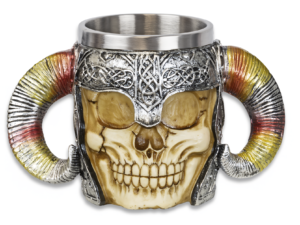 TAZA DECORACIÓN CALAVERA CON CUERNOS RESINA 12 CM. COD: 39095