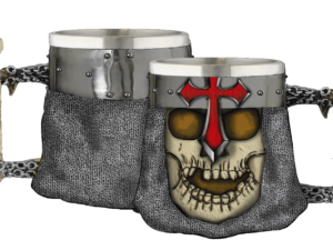 TAZA DECORACIÓN CALAVERA CRUZ TEMPLARIA RESINA 12 CM. COD: 39418