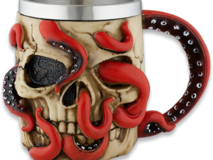 TAZA DECORACIÓN CALAVERA PULPO RESINA 12 CM. COD: 39296