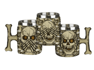 JUEGO DE TAZAS DECORACIÓN 3 CALAVERAS RESINA 12 CM. COD: 39420