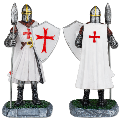 FIGURA RESINA CABALLERO TEMPLARIO BLANCO LANZA-ESCUDO 8 CM COD: 39498