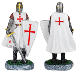 FIGURA RESINA CABALLERO TEMPLARIO ESPADA-ESCUDO BLANCO 12 cm. COD: 39508