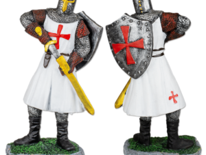 FIGURA RESINA CABALLERO TEMPLARIO DESENFUNDA ESPADA BLANCO 18 cm.  COD: 39515