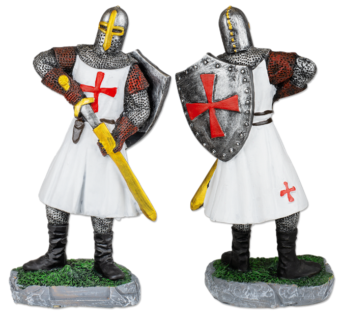 FIGURA RESINA CABALLERO TEMPLARIO DESENFUNDA ESPADA BLANCO 18 cm. COD: 39515