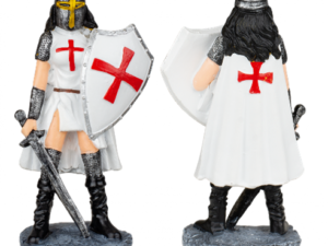FIGURA RESINA CABALLERA TEMPLARIA BLANCO 18 cm.  COD: 39518