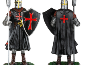 FIGURA RESINA CABALLERO TEMPLARIO NEGRO LANZA-ESCUDO 8 cm. COD :39519