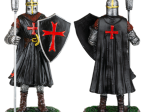 FIGURA RESINA CABALLERO TEMPLARIO NEGRO LANZA-ESCUDO 12 cm. COD: 39520