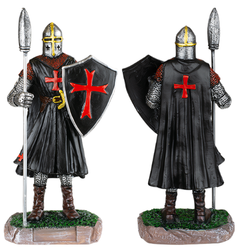 FIGURA RESINA CABALLERO TEMPLARIO NEGRO LANZA-ESCUDO 18 cm. COD: 39521