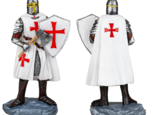 FIGURA RESINA CABALLERO TEMPLARIO HACHA-ESCUDO BLANCO 12 cm.  COD: 39505