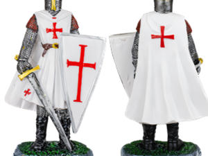 FIGURA RESINA CABALLERO TEMPLARIO ESPADA-ESCUDO BLANCO 8 CM COD: 39507