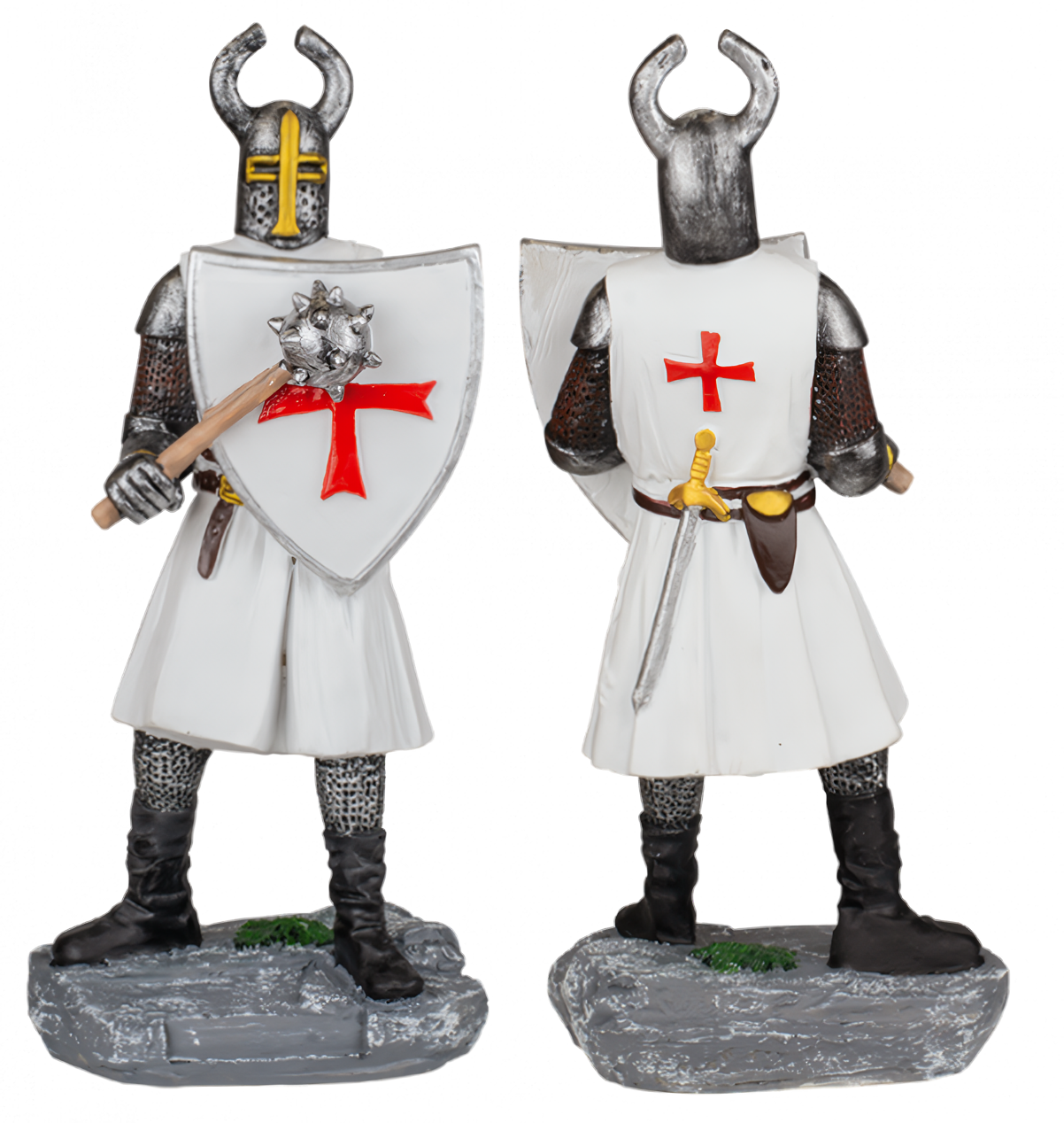 FIGURA RESINA CABALLERO TEMPLARIO MAZA-ESCUDO BLANCO 12 cm. COD: 39511