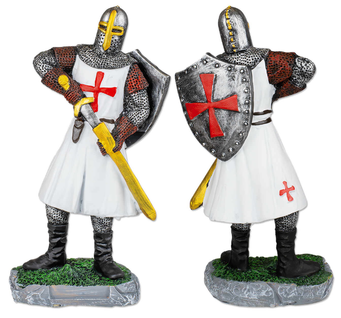 FIGURA RESINA CABALLERO TEMPLARIO DESENFUNDA ESPADA BLANCO 8 CM COD: 39513