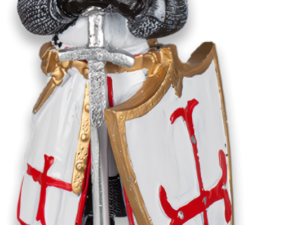 FIGURA RESINA CABALLERO TEMPLARIO PIE ROJO-BLA.  COD: 39289