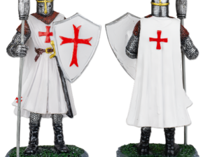 FIGURA RESINA CABALLERO TEMPLARIO BLANCO LANZA-ESCUDO 12 cm.  COD: 39499