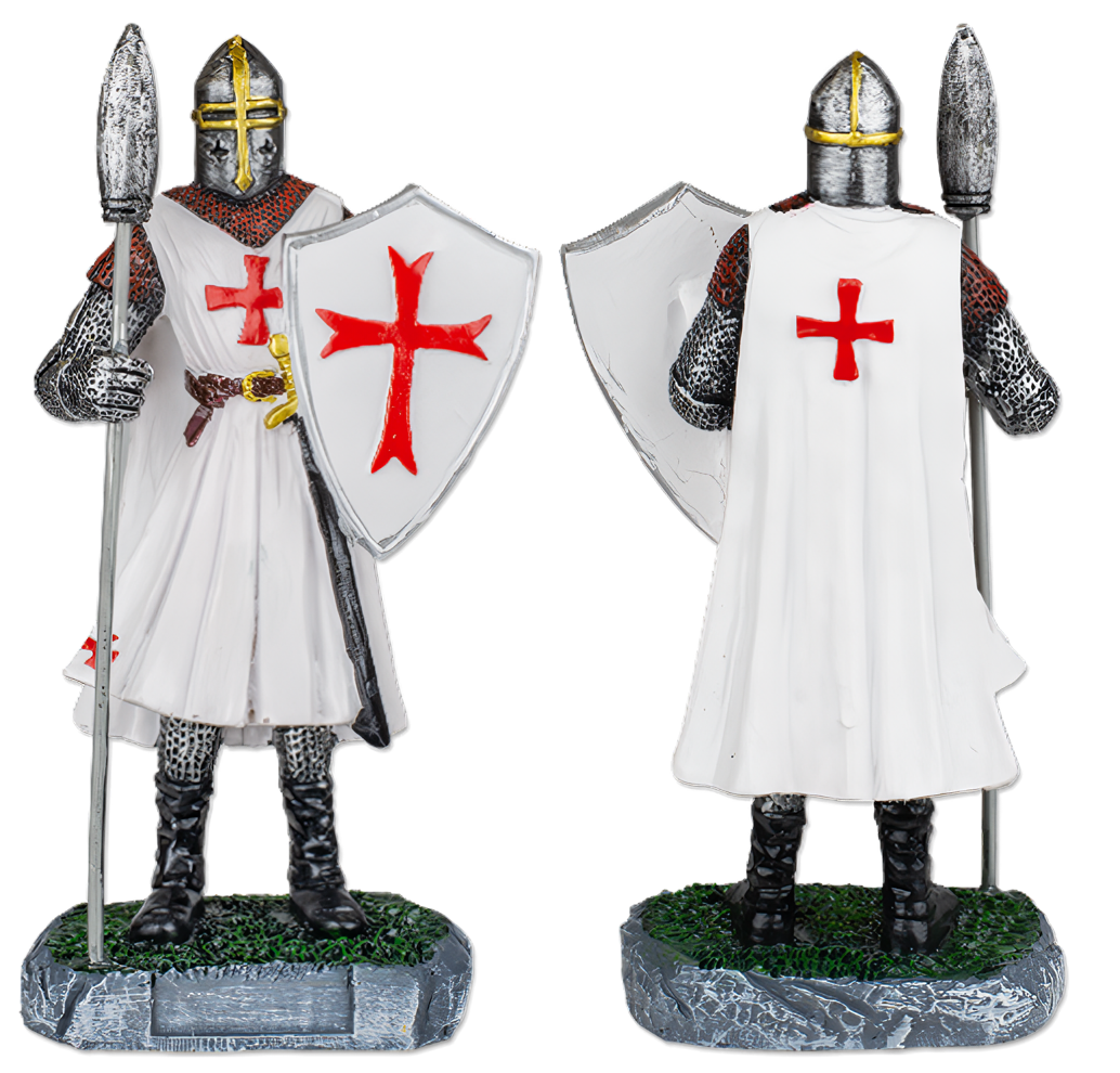 FIGURA RESINA CABALLERO TEMPLARIO BLANCO LANZA-ESCUDO 12 cm. COD: 39499