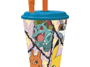 VASO CON CAÑA DISTORSIÓN POKEMON 430 ml