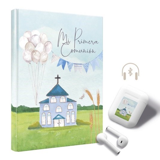 LIBRO PRIMERA COMUNIÓN IGLESIA AZUL CON AURICULARES