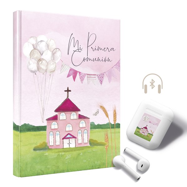 LIBRO PRIMERA COMUNIÓN IGLESIA ROSA CON AURICULARES