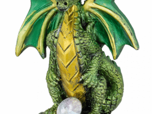 FIGURA DE RESINA DRAGON CON CRISTAL VERDE 8.5 cm.  COD: 39602