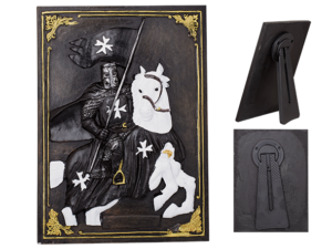 CUADRO DE RESINA SOLDADO TEMPLARIO A CABALLO BLANCO 10.8 x 15 cm.  COD: 39624