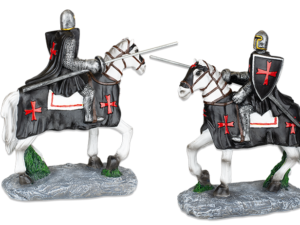 FIGURA RESINA CABALLERO TEMPLARIO A CABALLO BLANCO 8 cm.  COD: 39546