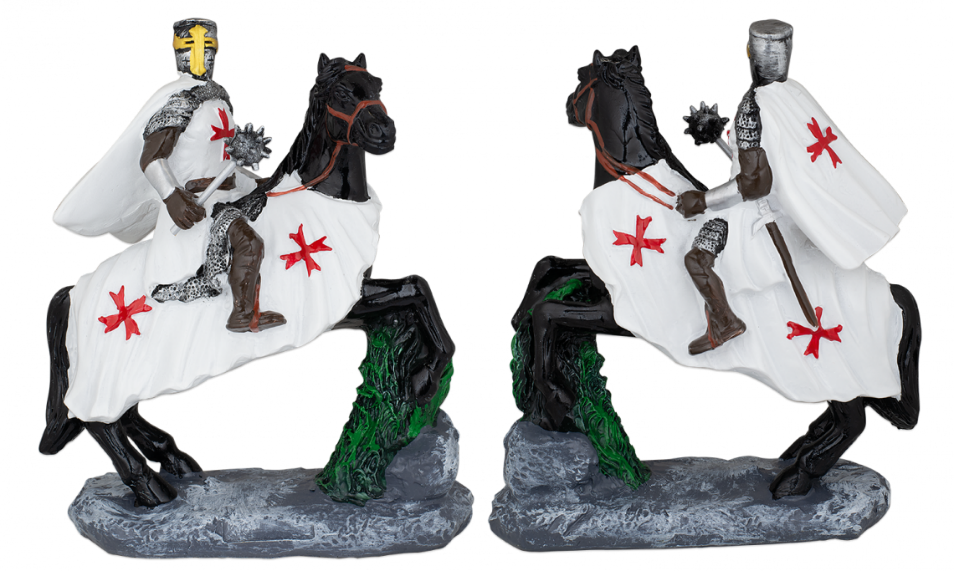 FIGURA RESINA CABALLERO TEMPLARIO A CABALLO NEGRO CON MAZA 8 cm. COD: 39578