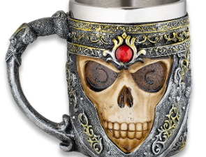 TAZA DECORACIÓN CALAVERA TEMPLARIA RESINA 12 CM.  COD: 39293