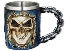 TAZA DECORACIÓN CALAVERA CADENA RESINA 11 CM.  COD: 39556