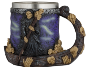 TAZA DECORACIÓN CALAVERA CADENA RESINA 11.5 CM.  COD: 39603