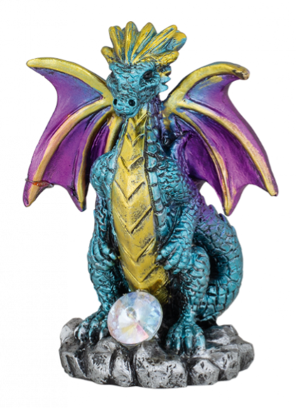 FIGURA DE RESINA DRAGON CON CRISTAL AZUL 8.5 cm. COD: 39601