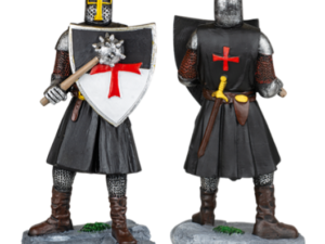 FIGURA RESINA CABALLERO TEMPLARIO MAZA-ESCUDO NEGRO 8 cm.  COD: 39531