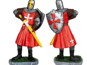 FIGURA RESINA CABALLERO TEMPLARIO DESENFUNDA ROJO 8 cm.  COD : 39534