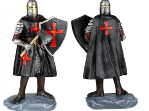 FIGURA RESINA CABALLERO TEMPLARIO HACHA-ESCUDO NEGRO 8 cm.  COD: 39525