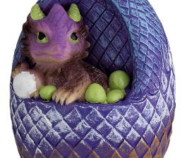 FIGURA DE RESINA DRAGON BEBE HUEVO ENTERO MORADO 7.5 cm.  COD: 39590