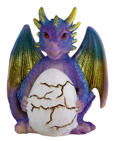 FIGURA DE RESINA DRAGON MORADO CON HUEVO 8.5 cm. COD: 39583
