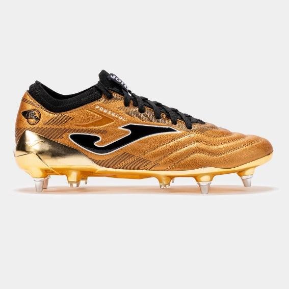 BOTAS FÚTBOL JOMA POWERFUL CUP 24 TERRENO BLANDO SG ORO NEGRO