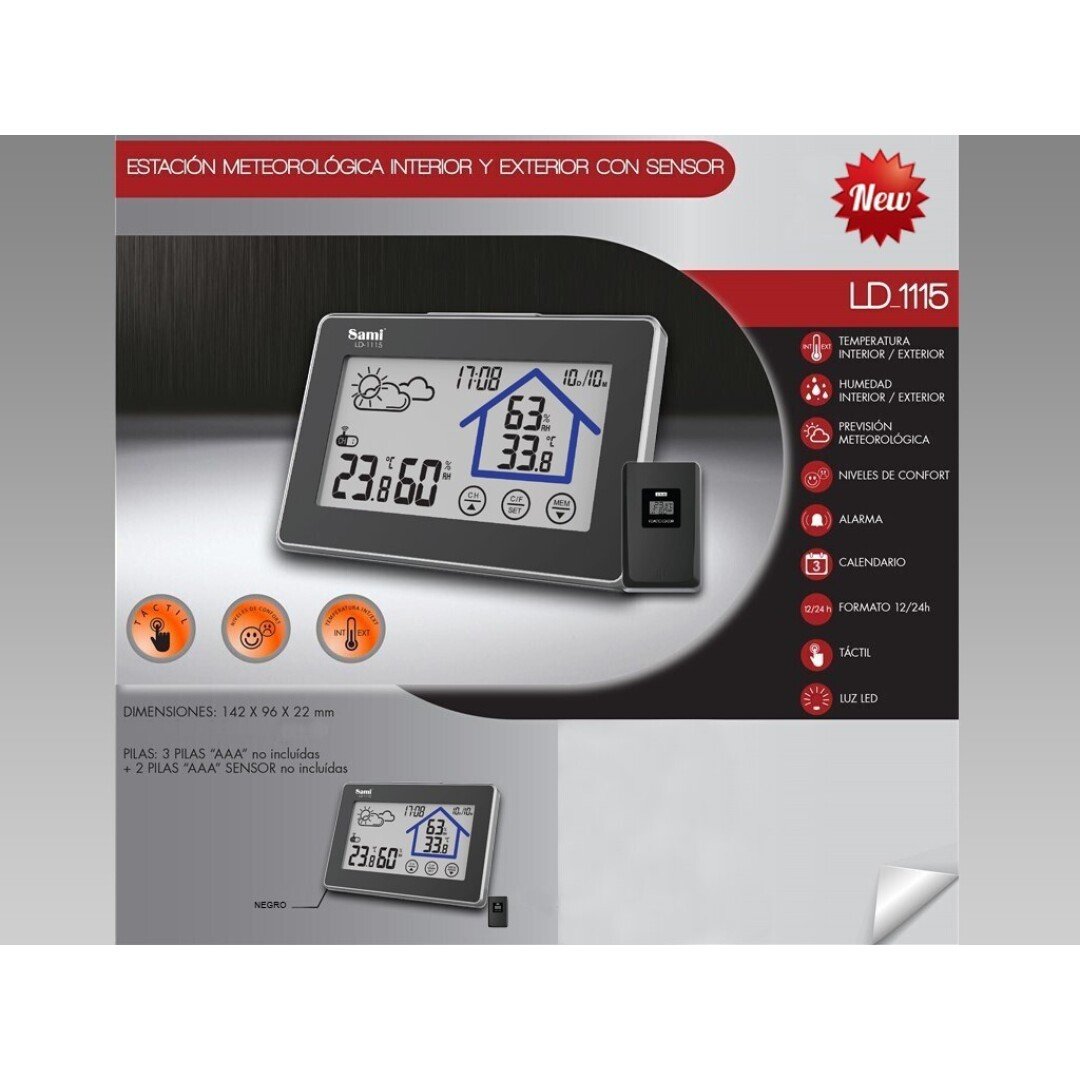 ESTACION TIEMPO INT/EXT. NEGRA ALARMA/RELOJ/LED/T. CD:42140