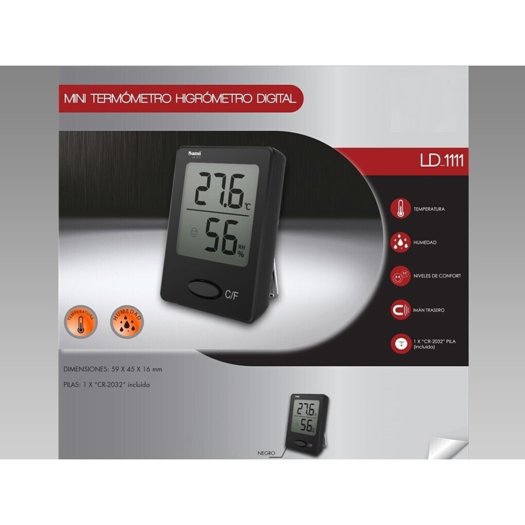 TERMOMETRO+HIGROMETRO DIGITAL MINI NEGRO S111. CD:42136