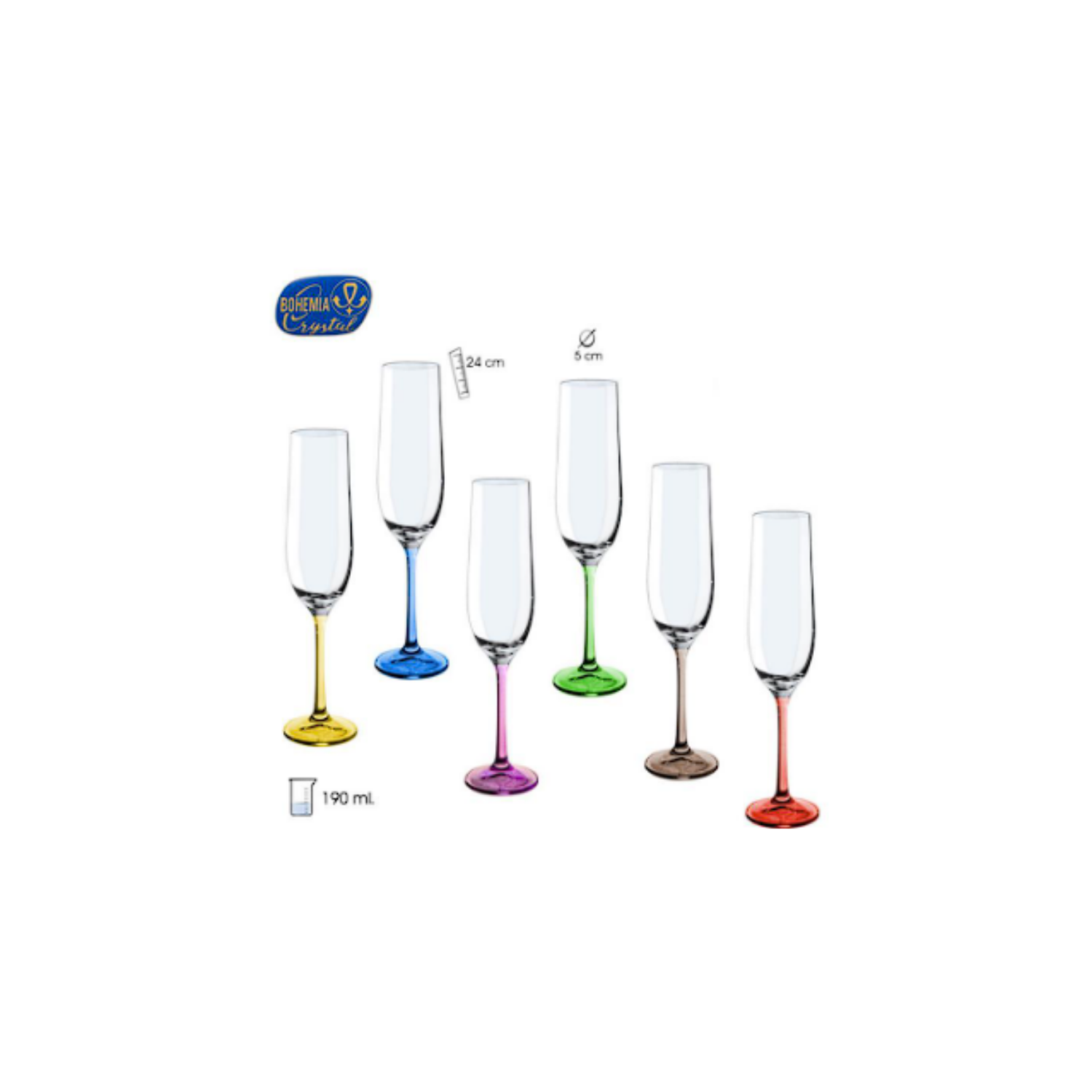 SET 6 COPAS CAVA 190 ML COLOR PIE SURTIDO COD: 0012341