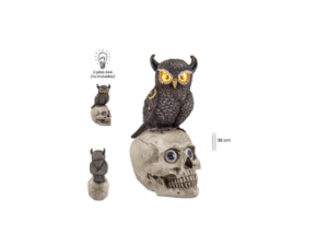 BÚHO EN CALAVERA CON LUZ 38CM COD: 0015733