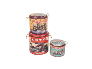 SET DE 2 TABURETES DE ALMACENAJE DISEÑO DE CARTELES COD: 27565