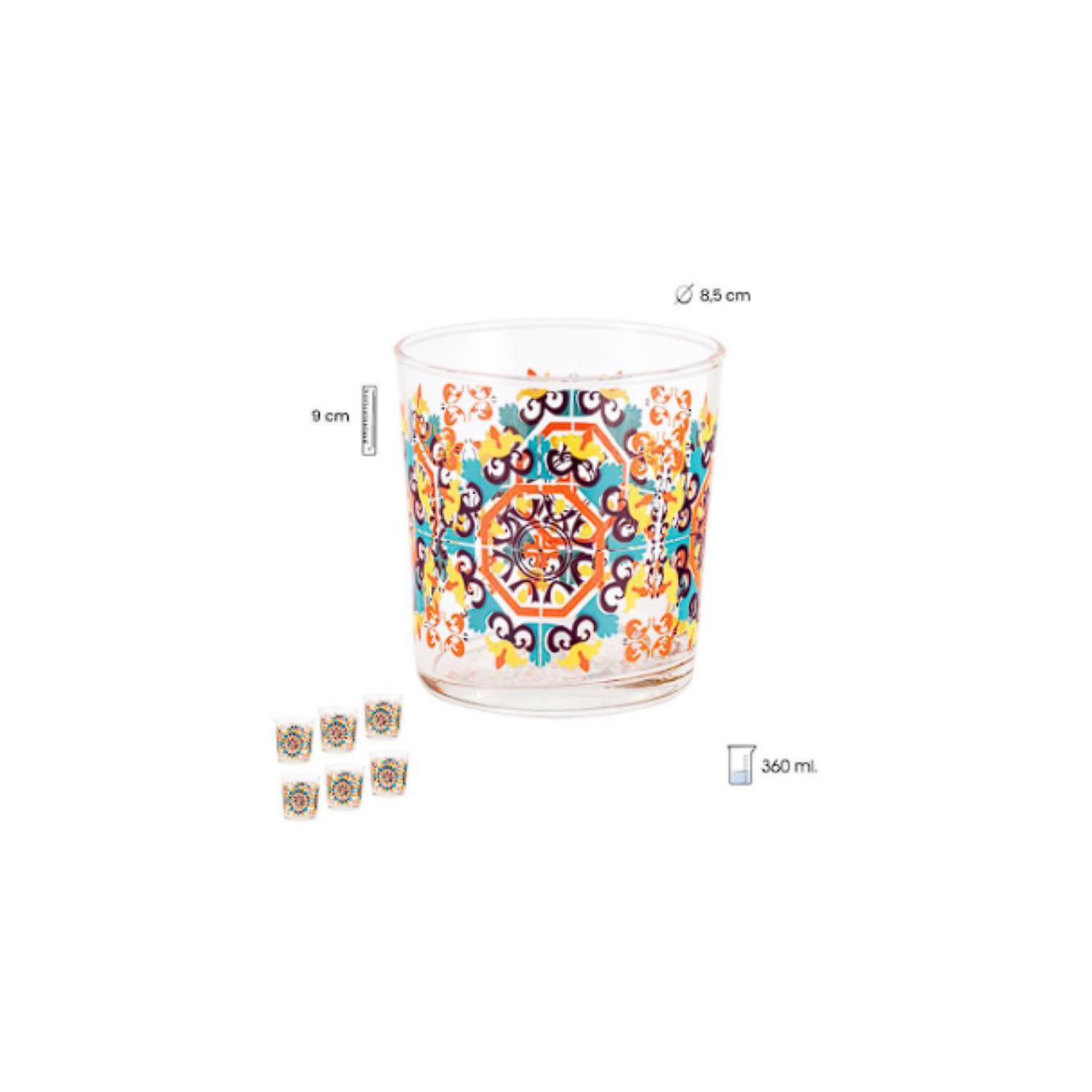 SET 6 VASOS PEQUEÑOS DISEÑO AZULEJO COD: 0002515