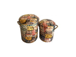 SET DE 2 TABURETES DE ALMACENAJE DISEÑO DE CARTELES COD: 27565