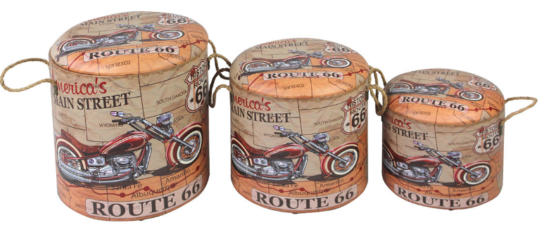 SET DE 3 TABURETES NARANJAS DE ALMACENAJE DISEÑO DE MOTO. COD: 29388 - Imagen 2