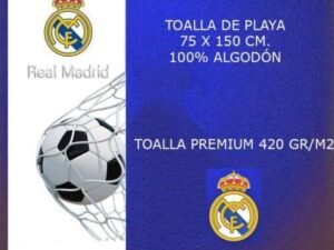 TOALLA DE PLAYA MODELO FUTBOL REAL MADRID. EN ALGODÓN 75x150. COD: 5281659-AZN